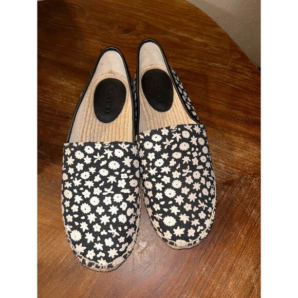 Coach Women’s Espadrilles Flats Size 9B Black White Floral Canvas Shoes EUC - Picture 6 of 12